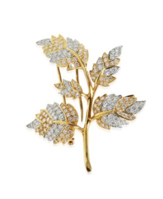 Yellow Gold and Platinum Diamond 5 Leaf Schlumberger Brooch
