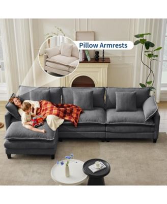 112" Modular Sectional Sofa, L/U-Shaped Corduroy Cloud Couch with Ottoman and Pillows, Deep Seat