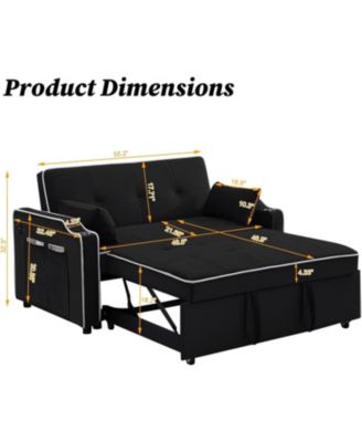 Velvet Sleeper Sofa Bed, 3-in-1 Convertible Loveseat with Cupholder, USB Port and Adjustable Backrest