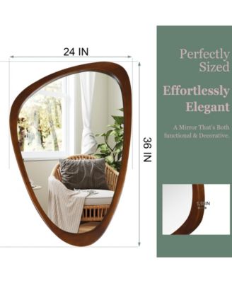 Walnut Wood Color 24"x36" Irregular Solid Wood Frame Decorative Mirror,For Bedroom, Bathroom, Living Room, Entryway