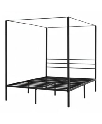 Canopy Bed Frame with Underbed Storage and Metal Slats