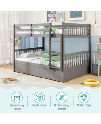 Full over Full Bunk Bed Platform Wood Bed with Ladder