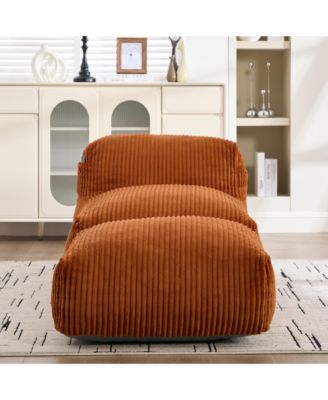Corduroy Bean Bag Chair with Ottoman, Large Beanbag with Side Pockets & Memory Foam for Living Room Lounge