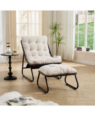 Outdoor Sling Recliner Lounge Chair with Thick Cushion & Footstool, Suitable for Living Room, Reading Room & Bedroom