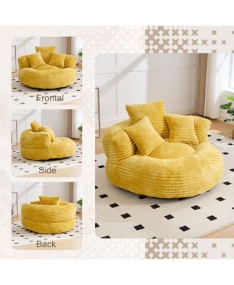 Oversized Corduroy Bean Bag Chair, Lazy Sofa with Memory Foam, 3 Pillows and Armrest, Comfortable Fireside Chair for Living Room