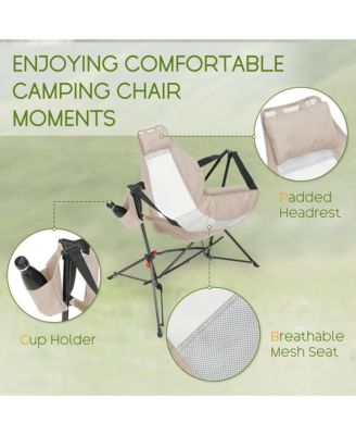 Portable Hammock Rocking Chair Set of 2, Folding Camping Recliner with Adjustable Backrest and Carry Bag, Oversized Outdoor Chair for Travel