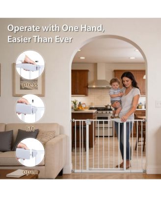 Double Door Baby Safety Gate for Stairs and Doorways, Adjustable 29.5"-45.3" with Extensions, Auto Close, Pressure Mounted