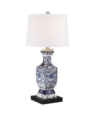 Barnes & Ivy Tall Iris Asian Floral Jar Table Lamp with Marble Base