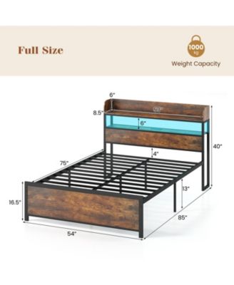 LED Bed Frame with Power Outlets and Storage Headboard