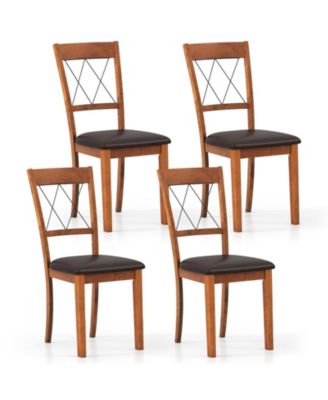 Dining Chair Set of 4 w/Rubber Wood Frame Padded Seat Cross Backrest for Room
