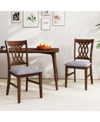 Dining Chairs Set of 2 w/Padded Seat Hollowed Backrest and Rubber Wood Frame
