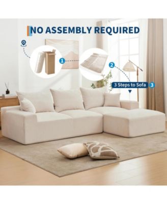 110" Modular Sectional Sofa, L-Shaped Corduroy Couch with Chaise and Pillows