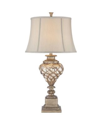 Luke 33.75" Tall Traditional Table Lamp with Olde Silver Finish, LED Nightlight and Tabletop Dimmer