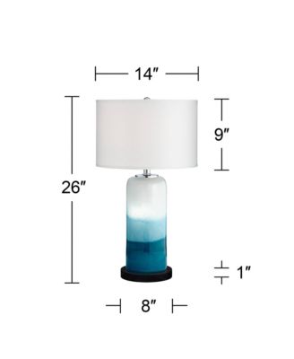 Roxanne Coastal Table Lamp with Round Riser 25" High LED Nightlight Drum Shade for Bedroom Living Room Bedside