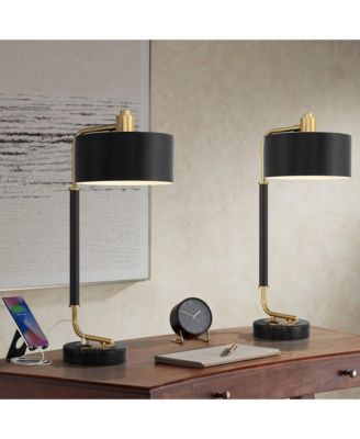 Myles 24" High Small Modern Glam Desk Lamps Set of 2 Dual USB Ports Gold Metal Home Office Charging