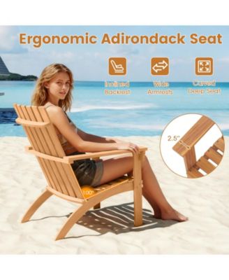 Acacia Wood Patio Adirondack Chair with Inclined Seat and High Backrest for Porch