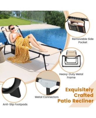 4 Position Folding Lounge Chaise with Adjustable Backrest and Footrest