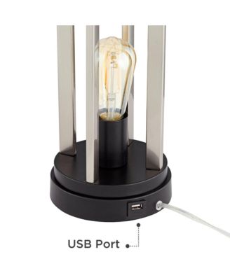 Marcel Modern Table Lamps Set of 2 24 1/4" High Brushed Nickel with LED Nightlight USB Charging Port for Bedroom House Desk