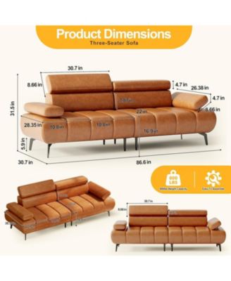 3-Seater Sofa Bed, Faux Leather Futon Couch with Adjustable Backrest and Armrests, Convertible Sleeper