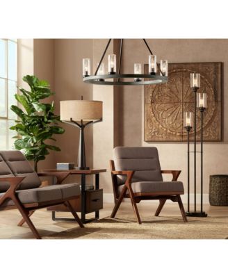 Tremont Industrial Table Lamp 31 1/2" Tall with USB Dimmer Cord Burlap Fabric Drum Shade for Living Room