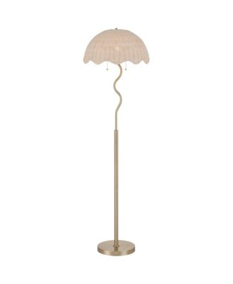 Possini Euro Brella 58"H Gold Rattan 2-Light Pull-Chain Floor Lamp