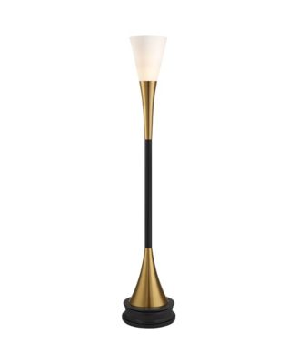 Piazza Modern Torchiere Floor Lamp with Riser 77" Tall Brass Metal Glass Shade for Living Room Bedroom Office House