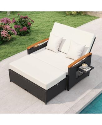 Outdoor Wicker Daybed with Folding Panels and Storage Ottoman