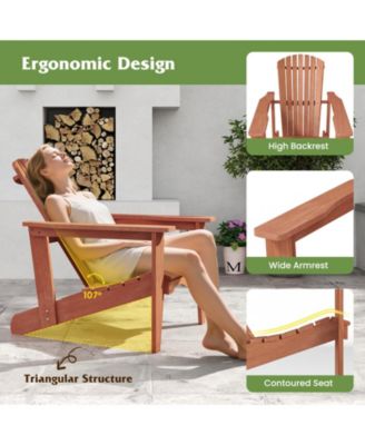 Solid Wood Adirondack Chair with High  Backrest and Wide Armrests