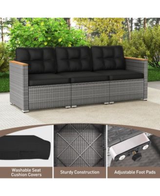3-Seat Patio Couch Sofa PE Rattan Loveseat Furniture Set with Deep Seating and Cushion
