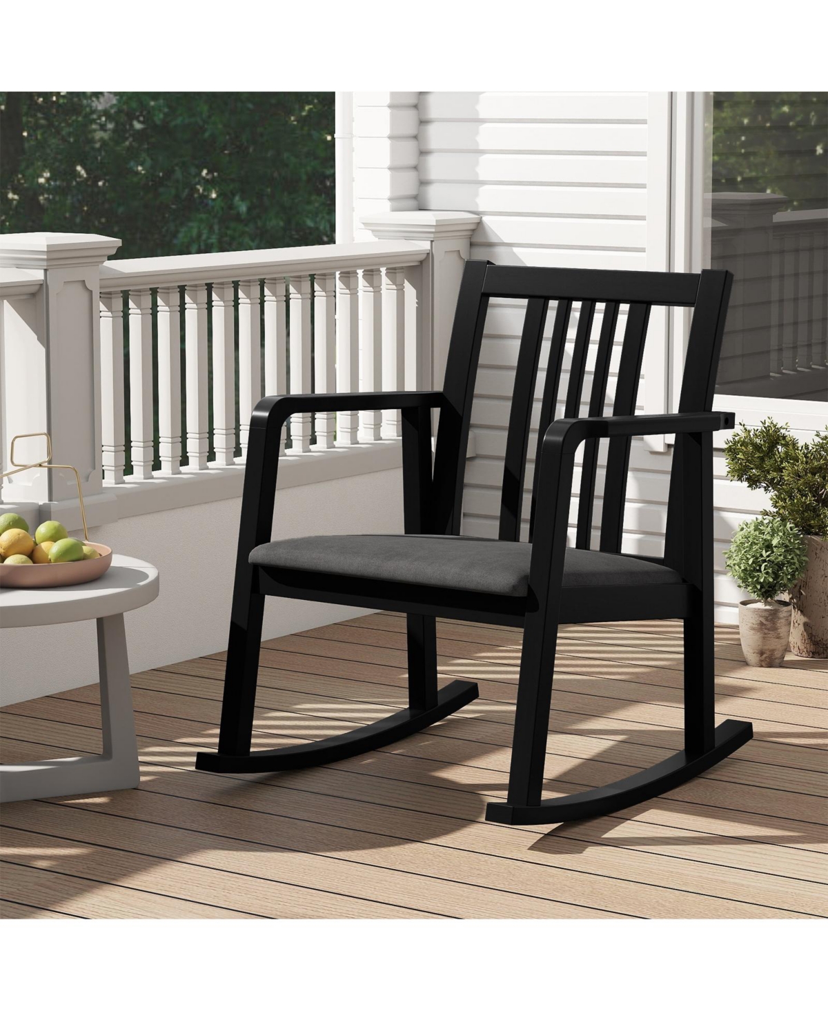 Sugift Rocking Chair with Slatted Back and Curved Armrests