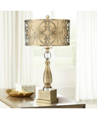 Traditional Table Lamp 30 1/2" with USB Dimmer Tall Brass Metal stick Double Drum Shade for Bedroom Living Room House Home