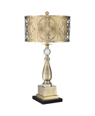 Doris Traditional Table Lamp with  Marble Riser 30 1/2" Tall Brass stick Openwork Double Drum Shades for Living Room