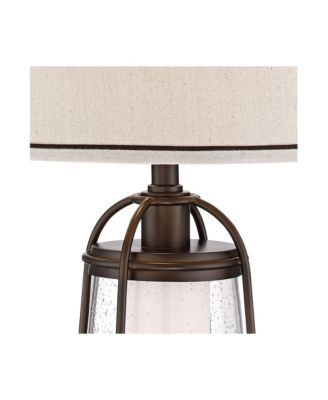 Hugh 26" Tall Rustic Farmhouse Lantern Table Lamps with LED Nightlights, Set of 2