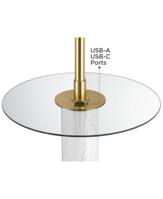 Bellini Modern 65" Tall Standing Floor Lamp with Tray Table USB Port Pull Chain Gold Metal Faux Marble Finish