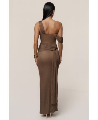 Women's Draped Metallic Maxi Dress