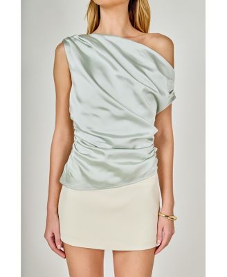 Women's A-symmetrical Off The Shoulder Satin Top