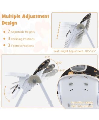 Toddler High Chair w/ 7 Height and 3 Footrest Adjustable Cup holder 2 Wheels