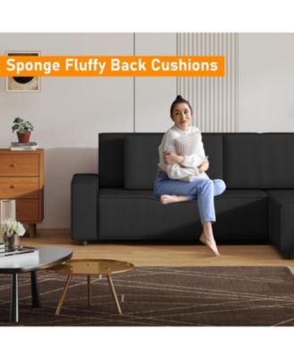 96" Oversized Corduroy Sectional Sofa, L-Shaped Couch with Chaise for Living Room