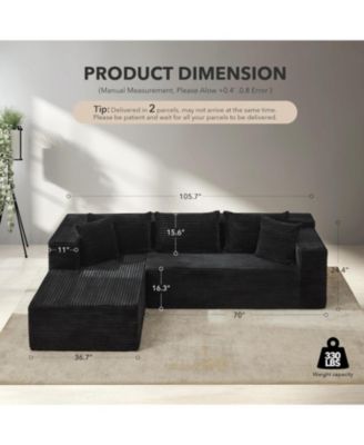 106" Cloud Sectional Sofa with Chaise, Modular Deep Seat Couch, No Assembly