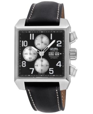 Men's Herald Square Swiss Automatic Leather Strap Watch