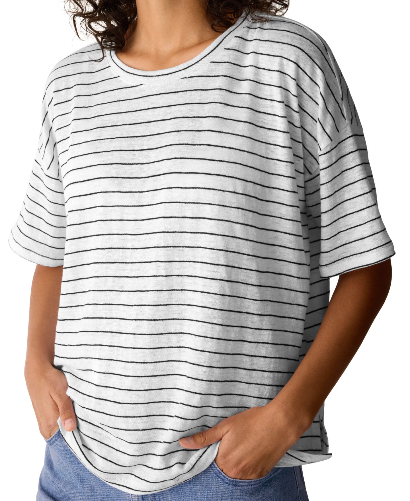Женский топ Eileen Fisher Short-Sleeve Crewneck Top, цвет: Белый / Чёрный — фото 3
