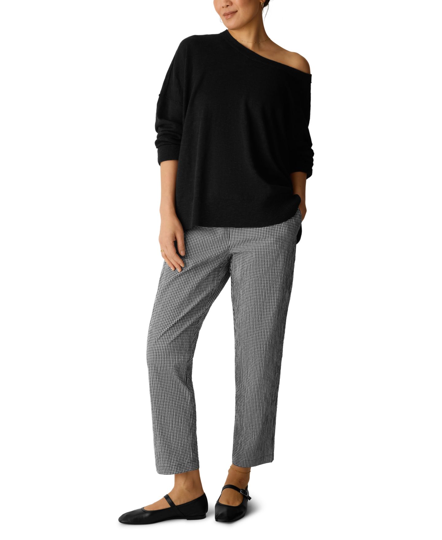 Женские брюки Eileen Fisher High-Waist Tapered-Ankle, цвет: Чёрный / Белый — фото 2