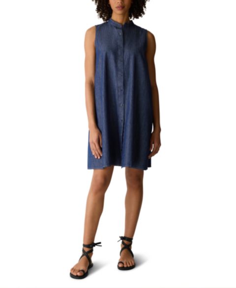 Женское платье Eileen Fisher Sleeveless Mandarin Band Collar, цвет: Тёмный индиго