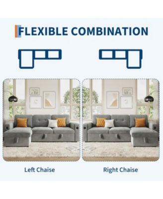 84" Sleeper Sofa Bed, L-Shaped Convertible Couch with Storage, Charging Station and LED Lights