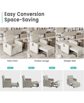 3-in-1 Convertible Sleeper Chair, Pull-Out Sofa Bed with Adjustable Backrest, Linen Fabric