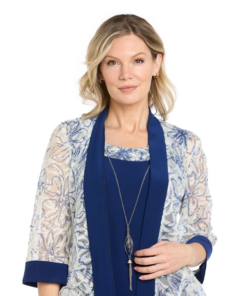 Женское платье R & M Richards Petite Scoop Neck Jacket, цвет: Морской / Синий