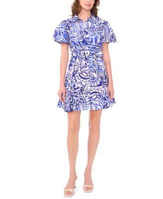 Petite Printed Puff-Sleeve Cotton Dress