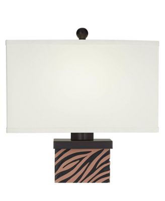 Modern Table Lamps Set of 2 with USB Charging Port 27" Tall Zebra Faux Wood Fabric Shade for Bedroom Bedside House