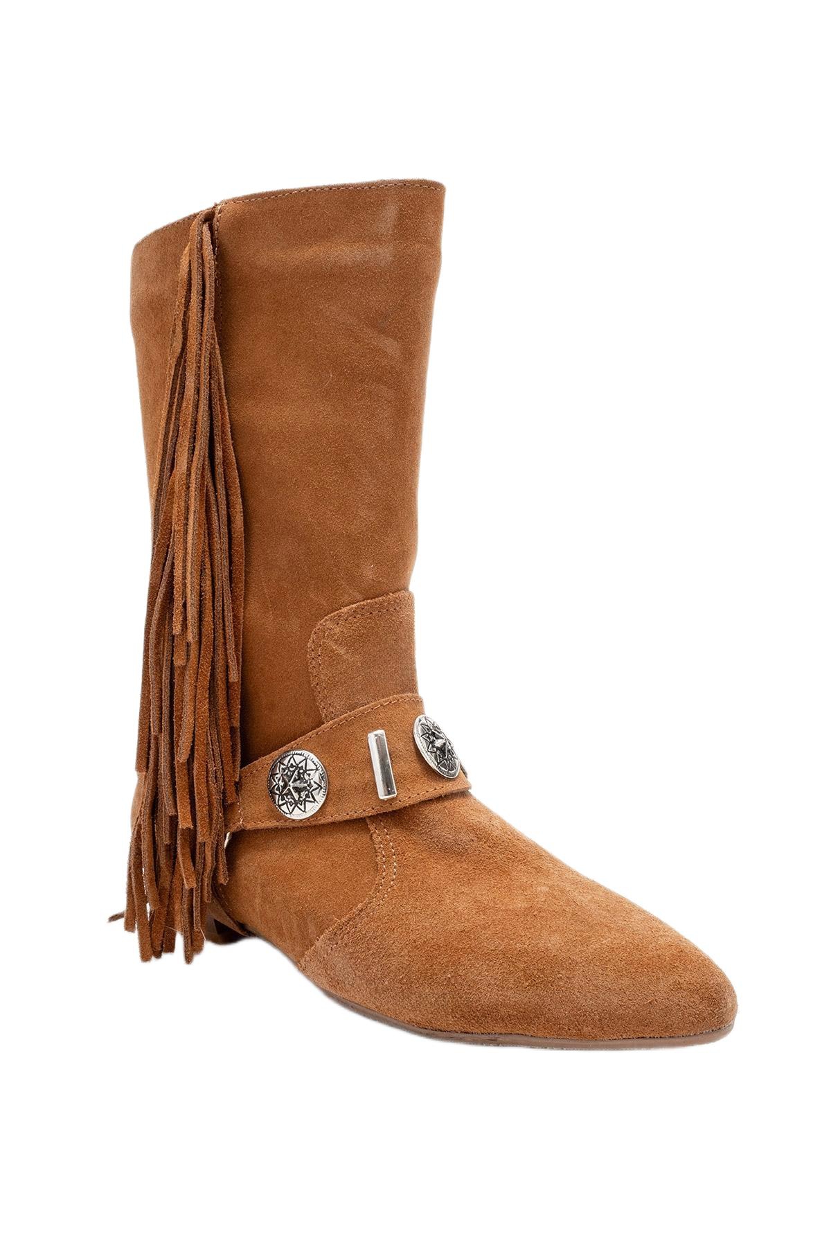 Forever & Always Shoes Women's Selora Leather Buckle Western Boot - Cognac suede leather