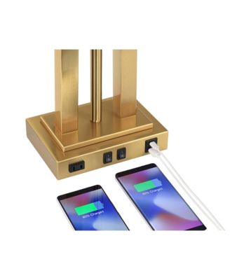 Deacon 26" High Traditional Desk Lamps Set of 2 USB Port AC Power Outlet Gooseneck Brass Finish Metal Charging